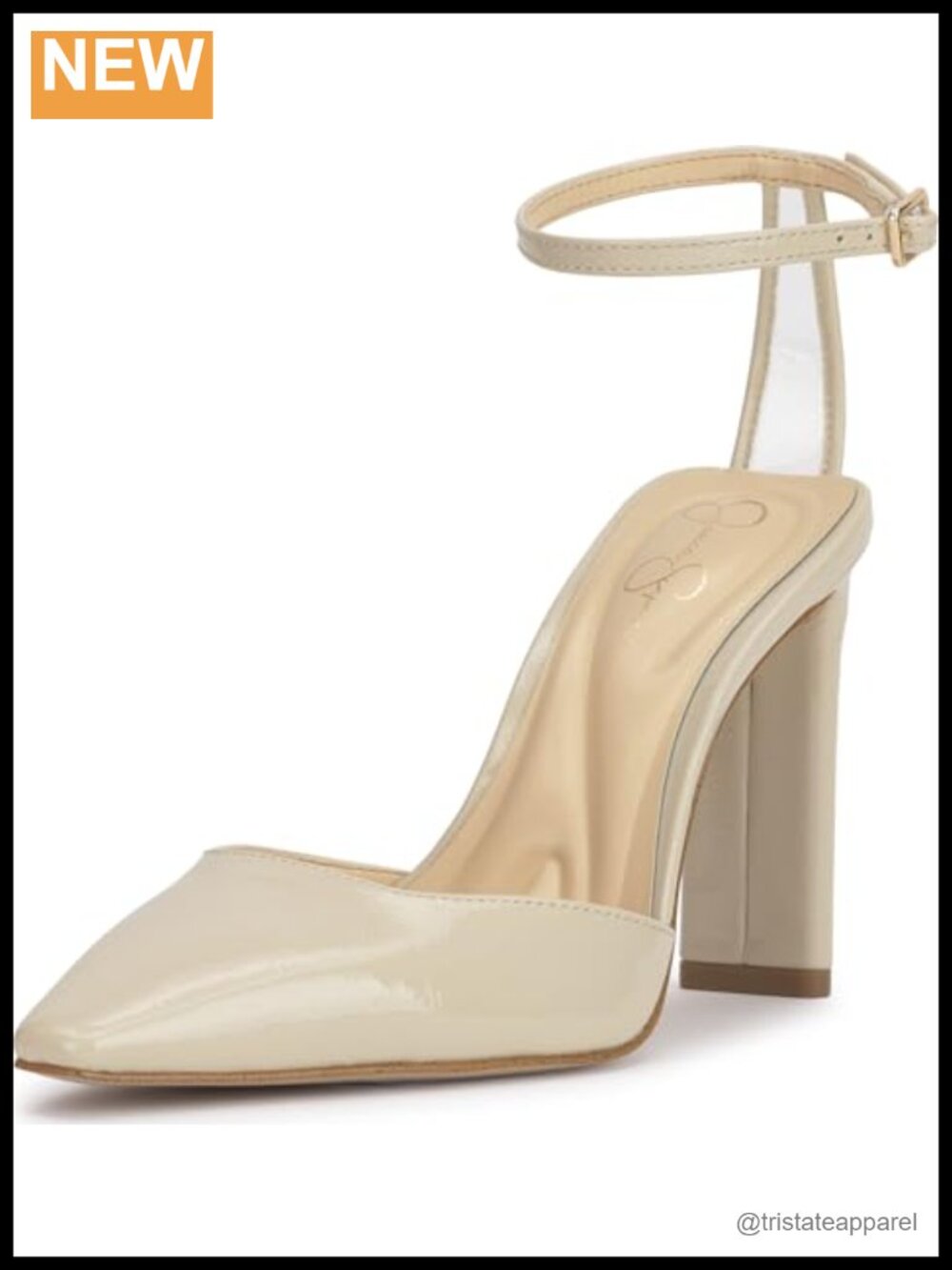 Faux Leather Pointed Toe Ankle Strap Block Heel Pump